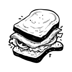 sandwich food illustration line art, hand drawing technique