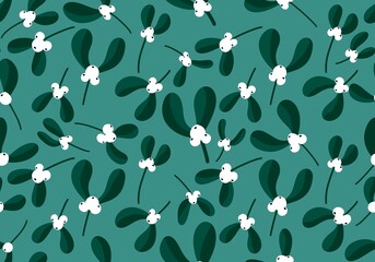 Christmas seamless mistletoe floral pattern for new year wrapping paper and fabrics and kids and notebooks