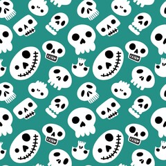 Fototapeta premium Halloween seamless cartoon sculls pattern for festive and wrapping paper and fabrics and clothes print and kids