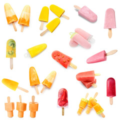 Set of many different sweet ice-cream isolated on white