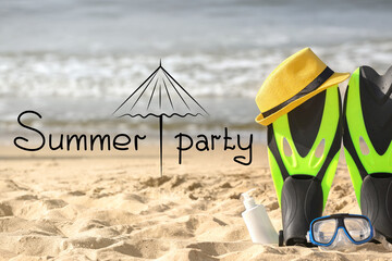 Advertisement banner for summer party with beach accessories