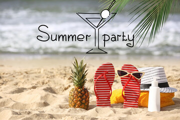 Advertisement banner for summer party with beach accessories
