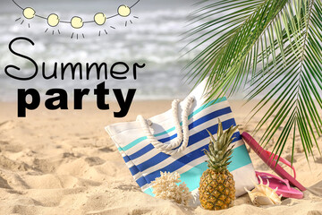 Advertisement banner for summer party with beach accessories