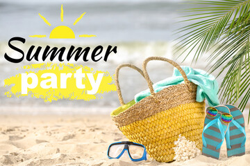 Advertisement banner for summer party with beach accessories