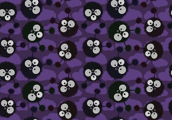Cartoon fluffy monsters seamless Halloween aliens pattern for clothes print and wrapping and kids and notebooks