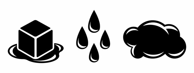 Ice cube, water drops and cloud icons.