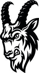 Head of Aggressive Goat Illustration