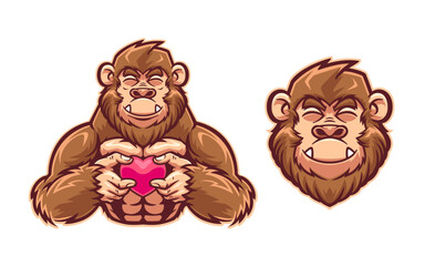 Fototapeta premium illustration of gorilla mascot with heart