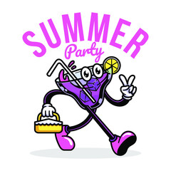 illustration of cocktail character going vacation