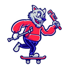 illustration of skate wolf bringing pipe and wrench