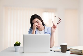 Business woman sit at table make correction in document, check data, student prepare essay, learn...