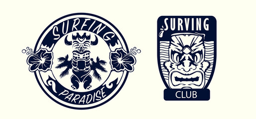 vintage surfing monochrome logo set