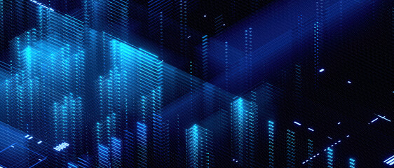 3D rendering of cyberpunk AI. Circuit board. Technology background. Central Computer Processors CPU and GPU concept. Motherboard digital chip. Tech science background.