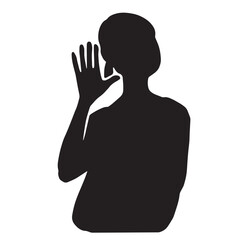 聞き耳を立てる女性のシルエットイラスト　黒