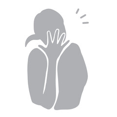 ハッとして口元を抑える女性のシルエットイラスト　