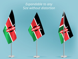 Flag of Kenya with silver pole.Set of Kenya's national flag