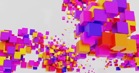 3D rendering of an abstract background made of multicolored cubes