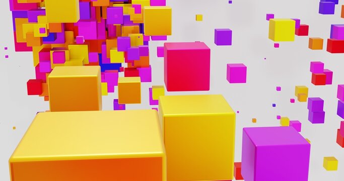 3D rendering of an abstract background made of multicolored cubes