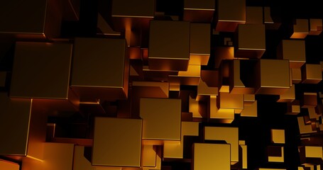 Futuristic Gold and Black squares extruded abstract background , 3d rendering
