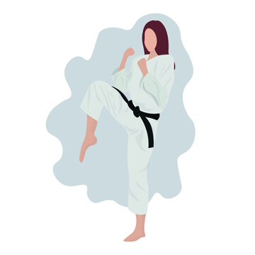 recommend clip art: Woman practicing karate on white background