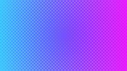 Blue purple pop art background with halftone dots in retro comic style. Vector illustration.
