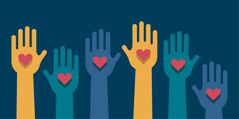Obraz premium Hands With Heart Vector Illustration For Community Volunteers Volunteering Love Giving Charity Connection Together