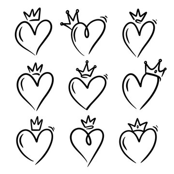 set of heart with crown vector illustration
