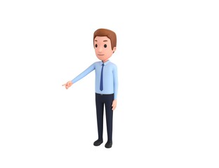 Businessman character pointing to the ground in 3d rendering.