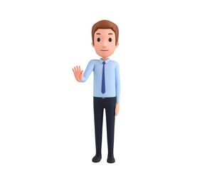 Businessman character puts out his hand and orders to stop in 3d rendering.