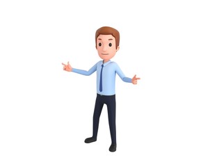 Businessman character pointing index finger both two side in 3d rendering.