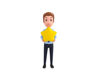 Businessman character holding star in 3d rendering.