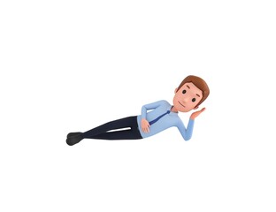 Businessman character lying on floor in 3d rendering.