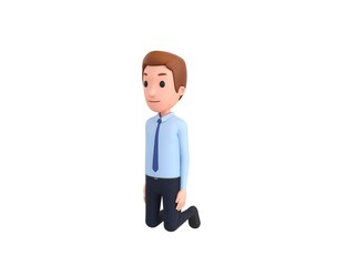 Businessman character kneeling in 3d rendering.