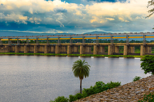 Landscape View of Subernarekha river overlooking the Galudih Barrage, constructed by Water resources department, govt. of jharkhand over subernarekha river. Selective Focus is used.