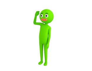 Green Man character saluting in 3d rendering.