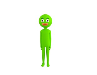 Green Man character standing and looking to the front in 3d rendering.