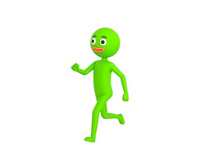 Green Man character running in 3d rendering.