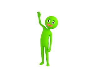 Fototapeta na wymiar Green Man character raising right hand in 3d rendering.