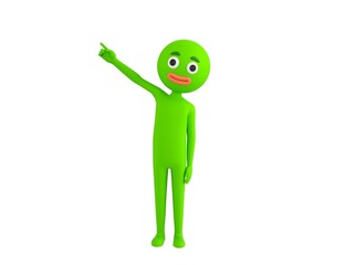 Green Man character pointing up his index finger in 3d rendering.