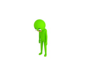 Green Man character looking down in 3d rendering.