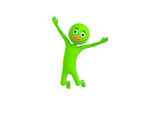 Green Man character jumping in the air in 3d rendering.
