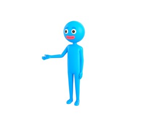 Blue Man character introducing in 3d rendering.
