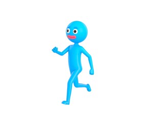 Blue Man character running in 3d rendering.