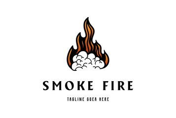 Simple Modern Cloud Smoke with Flame Fire Logo Design Vector