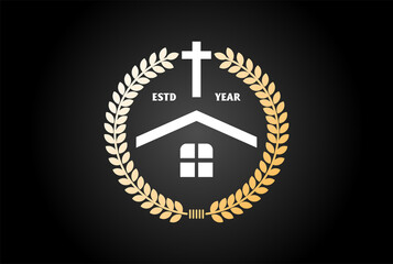 Elegant House with Jesus Cross for Christian Catholic Church Community Charity Foundation or School University Logo Design