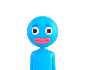 Blue Man character close up portrait in 3d rendering.