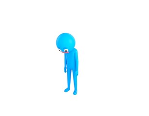 Blue Man character looking down in 3d rendering.