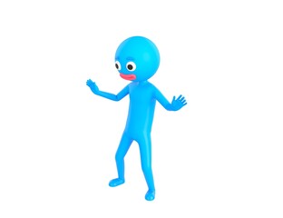 Blue Man character surprise and shocked in 3d rendering.