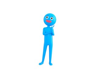 Blue Man character thinking in 3d rendering.