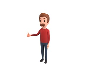 Man wearing Red Shirt character showing thumb up in 3d rendering.